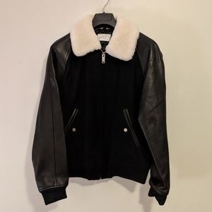 Sandro leather and wool women jacket